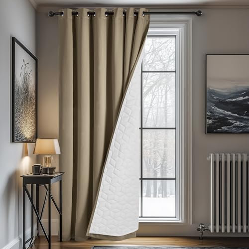 Deconovo Vorhang Winter Dicke Gardinen mit Ösen Doppellagig Fenstersvorhang Wärmeisolierende Vorhänge Thermo Kälteschutz Wärme Tür Raumtrenner, 260x200(HöhexBreite), Taupe, 1 Stück