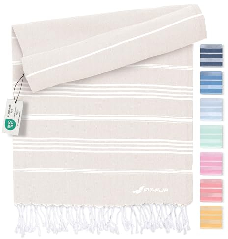 Fit-Flip Hamamtuch aus 100% Baumwolle – saugfähig und schnelltrocknend – türkisches Saunatuch, Strandtuch, Duschtuch, Badetuch, Yogatuch – Sand – 200x200cm Sultan