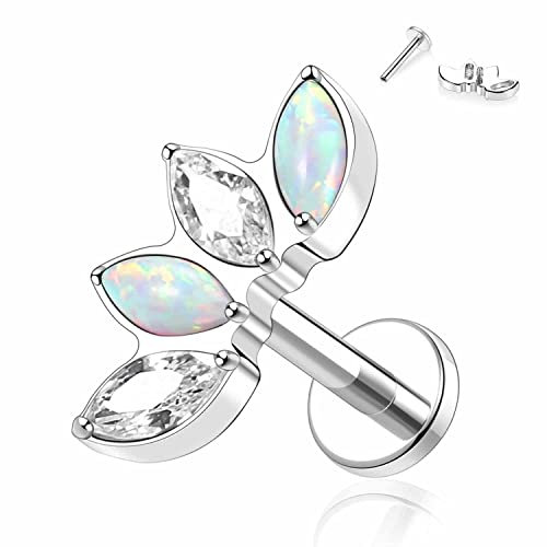 AROWRO 16G Labret Tragus Blätter Monroe Schmuck Lippenringe Labret Tragus Daith Stud Lip Medusa Monroe Labret Piercing Schmuck CZ Opal Helix Tragus Knorpel Ohrring G23 Titan 8mm Silber Innengewinde