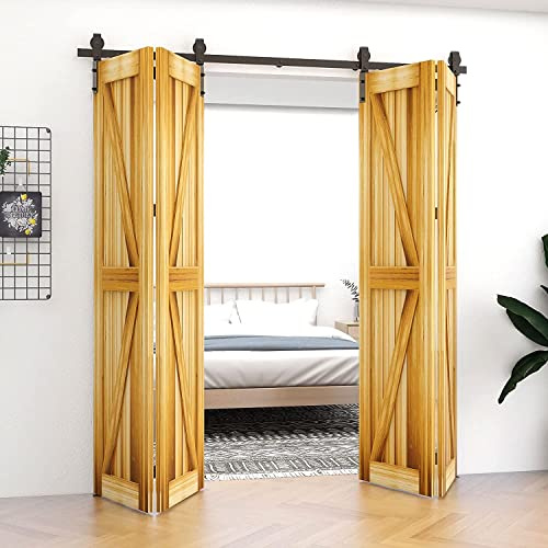 200CM/6.6FT Bi-Pieghevole Porta Scorrevole Barn Door Hardware, liscio e silenzioso Semplice 4 Porte Hardware Kit Per 170-180cm Apertura Porta