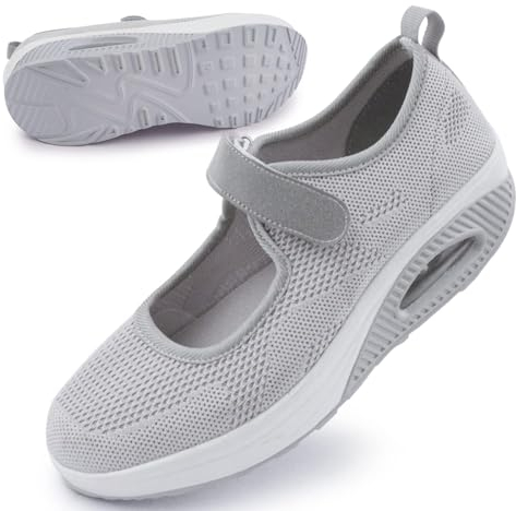 Women's Comfortable Working Nurse Shoes Non-Slip Adjustable Breathable Walking Buffer Fitness Casual Nursing Orthotic Lightweight Shoes Ab-Gray UK/8