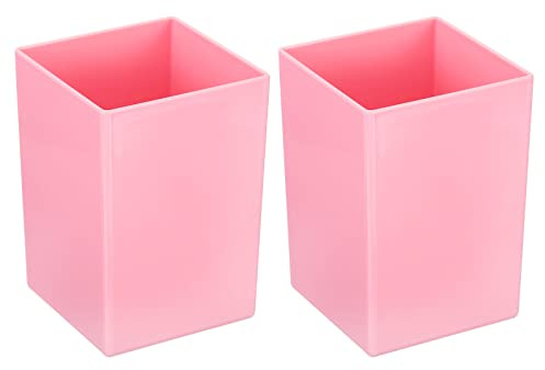 PATIKIL Pencil Holder, 2 Pack Plastic Pen Makeup Brush Holder Cup Storage Square Desktop Organizer Stationery Caddy for Home Office, Pink