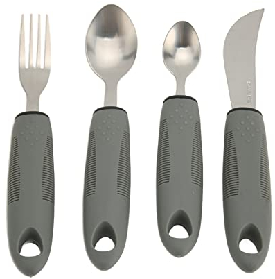 Adaptive Utensils, 4Pcs Easy Grip Cutlery for Adults, Non Slip Wide Handles, Weighted Utensils for Hand Tremors, Arthritis, Parkinsons, Stainless Steel Knife, Fork, Spoons