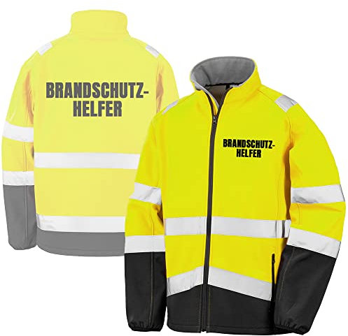 Fassbender-Druck WARNWESTEN - BRANDSCHUTZHELFER Sicherheitsjacke GELB aus Softshell - Gelb Warnjacke nach EN ISO 20471 zertifiziert - Unisex und hochwertigem Reflektorstreifen (Gr. 4XL)