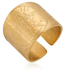 Tetragrammaton Ring Pentagramm Stern Pentagramm Ring Siegel von Solomon Wicca Ring jüdischer Jahwe Talisman Amulett Schutz Edelstahl religiöser Schmuck Geschenke für Männer Frauen (g-19)
