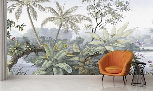 Papier Peint Panoramique Jungle 3D Peinte à la main De La Plante Tropicale Palmier 355 x 250cm Soie Personnalisé Fresque Murale pour Salon Chambre d'enfants restaurant Décoration Murale