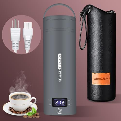 Portable Travel Kettle, Small Tea Kettle, Electric Kettle with 4 Temperature Controls, 304 Stainless Steel with Automatic Shut-Off and Drying Protection, BPA Free (Grey)