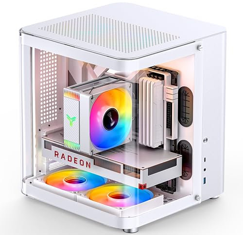 JONSBO TK-1 White Micro ATX Mini Tower Computer CASE, Hyperboloid Glass Design, Separated Cabinet Structure, Al Alloy Shell Matx Desktop PC Case, Support ATX Power supply/240 AIO, White