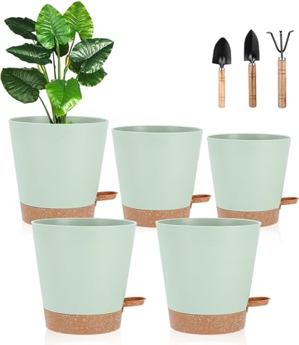 Muxiao Kunststoff Blumentopf Mit Bewässerungssystem,17.8/16.5/15.2/13.9/12.7cm Selbstbewässerung Übertopf Mit Untersetzer,Rund Pflanzkübel,für Innen und Balkon Garten Pflanzen Sukkulenten Kaktus
