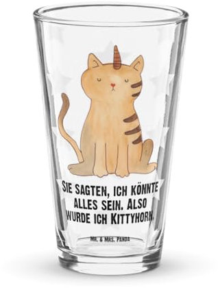 Mr. & Mrs. Panda Premium Trinkglas Einhorn Katze, Premium Glas, 475 ml