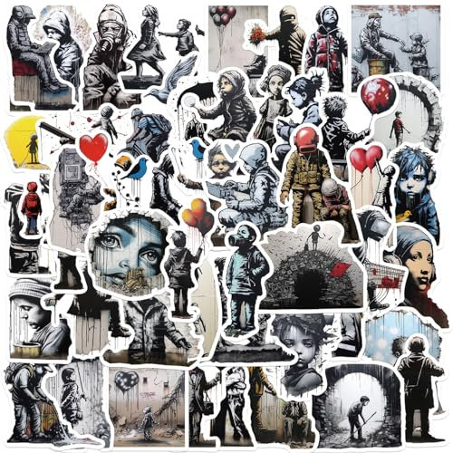 Banksy Graffiti Style Stickers Street Graffiti Art Stickers |50pcs|for Toys Decal Stickers Laptop Water Wottles Snowboard Luggage Hydro Flasks Waterproof Vinyl Decal for Teens Adults,Kids Love DIY You