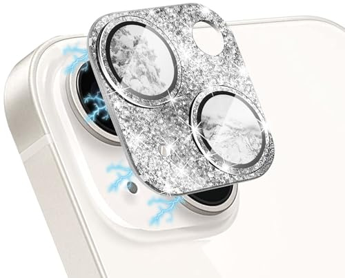 WoPail Diamante di Cristallo Protezione Fotocamera per iPhone 14/iPhone 14 Plus, Donna Bling Anello Protezione Fotocamera Alluminio 9H Protettore Vetro Temperato Fotocamera per iPhone 14 Plus Argento