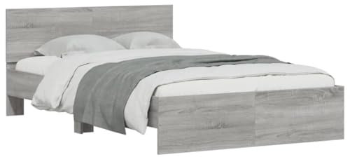vidaXL Bettgestell, Bettrahmen mit Lattenrost, Bett Gästebett mit Kopfteil, Doppelbett Schlafzimmerbett Schlafzimmermöbel, Grau Sonoma 120x200cm