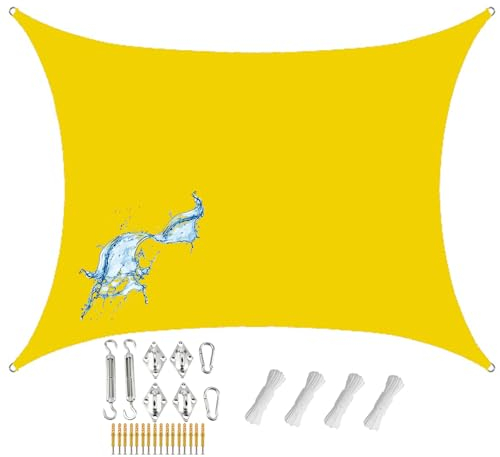 CZQGLYM Sonnensegel Für Gartenpavillon Sunset Deluxe 3.6x3.6m Sonnensegel Rechteckig, Inkl Befestigungsseile Für Garten Terrasse Balkon（Zubehör Verschicken） (4×4M,Yellow3)
