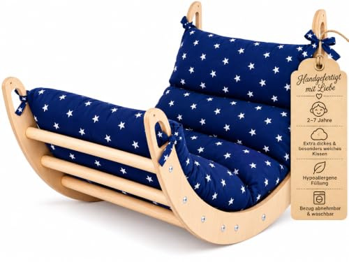 WoodsCraft Montessori Kletterspielzeug: Kletterbogen mit Kissen | hypoallergen Kissen für Kletterbogen, Kletterwippe, Holzwippe, Bogenwippe, holz Klettergerüst indoor, baby klettern indoor