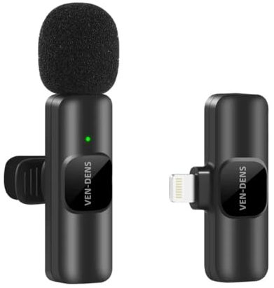 VEN-DENS Wireless Microphone Lavalier for Iphone/Ipad/ios/android, plug-play bluetooth mic with lightning and Type c variants for recording, live streaming, Youtube, Tiktok (IOS - 1 Mic)