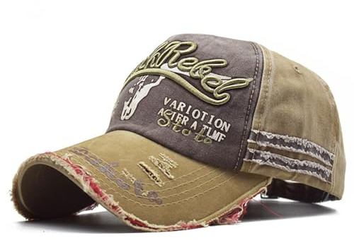 URTAODFE Bestickte Bullhead-Baseballkappe, Baumwoll-Trucker-Mütze, Geschenk, Entenzunge, khaki, 58