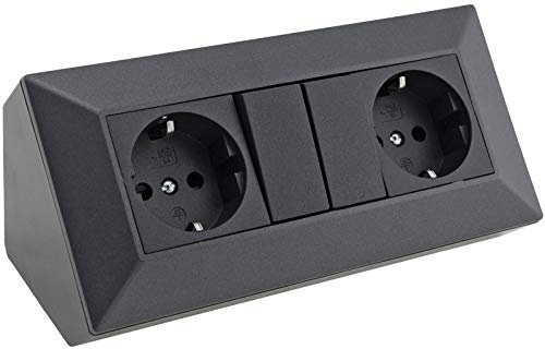 ChiliTec Steckdosenblock Ecksteckdose 2-fach Schutzkontaktsteckdose mit Schalter 2 Wippen Einzelschaltung ohne Kabel Anthrazit