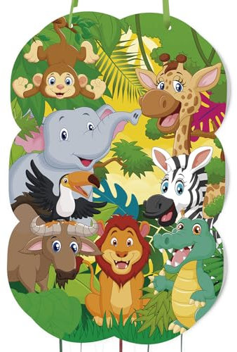 trookee - Piñata Cumpleaños Infantil con Animales de la Selva - Decoracion Cumpleaños - Piñata Grande de Animales de la Jungla Para Rellenar Con Chuches y Regalitos Para Niños y Niñas - 46x30 cm