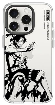 RhinoShield Crystal Clear Case kompatibel mit [iPhone 15 Pro] | Fortschrittliche Vergilbungsresistenz, Hohe Transparenz, Transparente Schutzhülle - Schwarz [One Piece/Ace B&W]