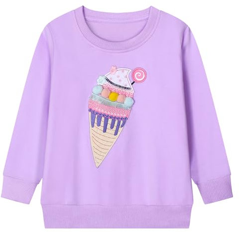 Gumyoss Felpa Unicorno Bambina Pullover Bambine in Cotone Magliette Manica Lunga Bambina Autunno Inverno Senza Cappuccio Felpa Bambine e Ragazze, Gelato Viola, 2 Anni