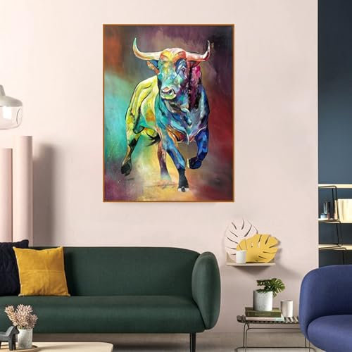 AEEYDDWE Wandkunst Leinwand Poster,Farbiges Stierlauf Bild,Modern Wandbilder für Wohnzimmer Schlafzimmer,Stilvolle Kunstdrucke für Wohnzimmer Deko,Ohne Rahmen (70X100CM)