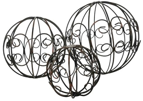Goldbach Metallkugeln 3er Set 20/15 / 10cm Gartenkugeln Dunkelbraun antik Ornament Kugel Rost Dekokugel Eisen Kugelset Kugeln