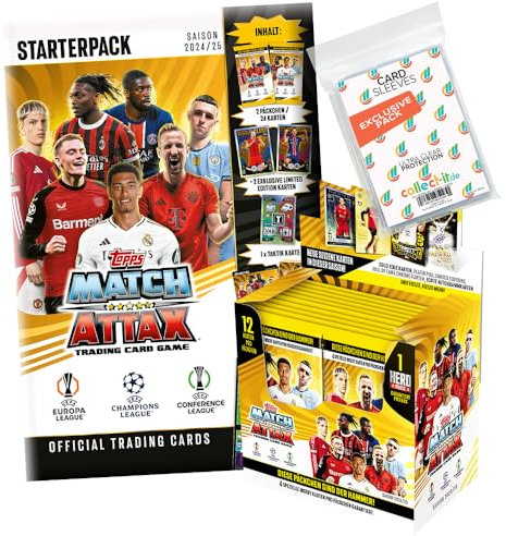 Bundle mit Match Attax CL 2024/25 - Trading Cards + Exklusive Collect-it Hüllen (1 Starter + 1 Display)