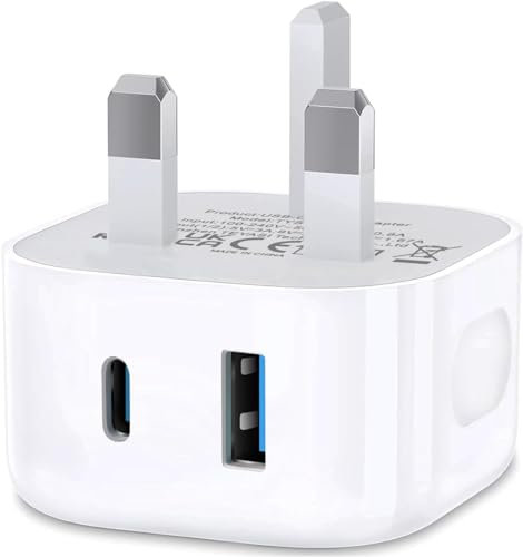 Wohnson EU-USB C Fast Charge Plug,Dual Port for Apple iPhone 15/15 Pro Max 14/14 Pro/14 Pro Max/13/13 Pro/13 Pro Max/12/12 Micro USB Plug Type C Wall Charger Plug Adapter UK etc...