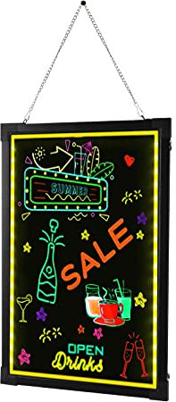 Tableau d'écriture LED 60 x 80 cm - Pour magasins, bars, affiches néon - Panneau publicitaire DIY avec crochets, coins anti-collision, pour décoration, affiches, tableaux à la maison, magasins, bars,