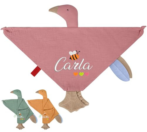 kodinsiivous Personalisierte Geschenke Baby, Schmusetuch mit Namen,100% Musselin Bio-Baumwolle Schnuffeltuch für Baby,Baby Geschenk zur Geburt Junge&Mädchen, Babydecke (Pfingstrosen Farbe)