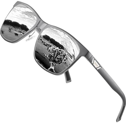 DUCO Polarisiert Sonnenbrille für Herren mit UV400 Schutz Retro Rechteckig Rahmen Ultraleichte Metallrahmen Brillengläser Fahrerbrille Sportsonnenbrille 3029H (Silber Rahmen Silber Linse)