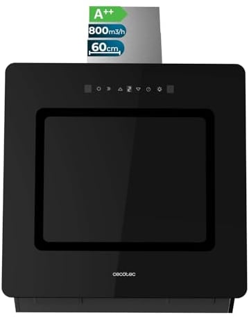 Cecotec Campana Extractora Decorativa 60 cm Bolero Flux DT 608002 Glass Black A++, 210W, Iluminación LED, Succión 800m3/h, Control Táctil, 3 Niveles, Filtro Carbono, Hand Movement, Delay Function