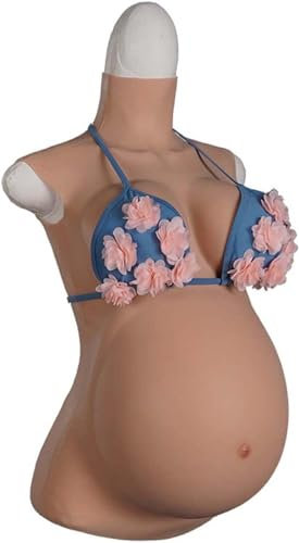 HSTBLEOO Faux Ventre de Femme Enceinte en Silicone de 4 à 9 Mois, avec Remplissage en Silicone, Faux Seins, Formes de Poitrine réalistes, Cosplay, travesti(Brown,9 Month)