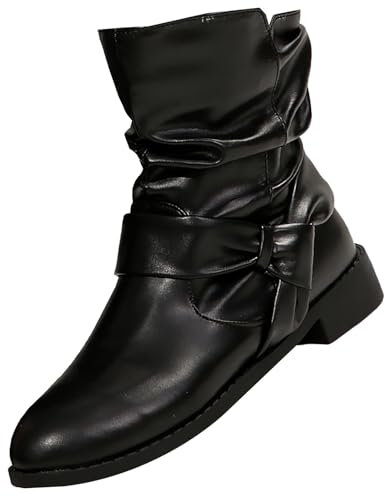 Generico Scarpe Stivali Donna Eleganti, Stivali da Donna Antivento Tacco Basso, Scarponcino Casual Stivaletti Comoda Neri Stivali Donna Bassi, Stivali Texani Donna