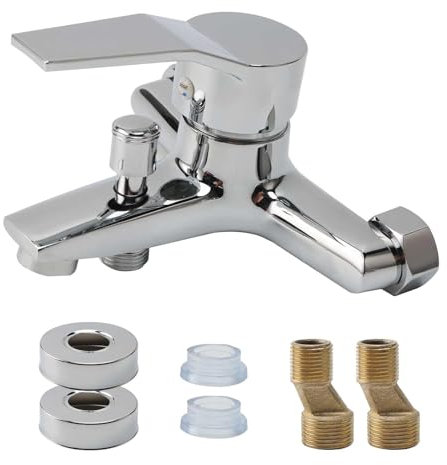 Gevvnss Rubinetto Vasca da Bagno,Miscelatore Vasca da Bagno a Cascata in Ottone,Rubinetto Doccia da Muro,Miscelatore Monocomando Esterno,La Distanza del Foro Centrale è di 15 cm,(G 1/2)