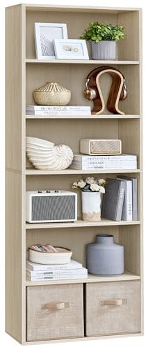 VASAGLE Bookcase, 6-Tier Bookshelf, Open Storage Shelf, Shelving Unit, 24 x 60 x 178.5 cm, for Living Room, Home Office, Dinning Room, Natural Beige LBC169L01
