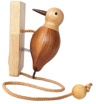 Junterone Wooden Woodpecker Door Bell Easy Installation Hanging Ornament Woodpecker Door Knocker for Indoor Window Wall Kids Toy