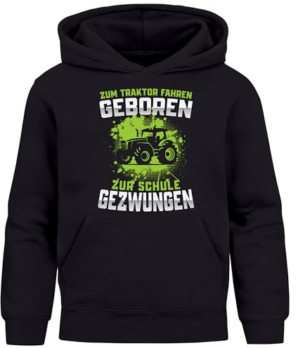 MoonWorks® Kinder Hoodie mit Aufdruck Traktor Trekker Jungen Motiv Spruch lustig Jungengeschenke Schwarz 140