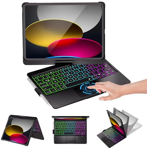 Baisla iPad 10th Generation Case with Keyboard 10.9 & iPad 11th (A16) & iPad Air 11 (M3/M2), Multi Trackpad, 360 Swivel & Rainbow Backlit for iPad Air 5th/4th,iPad Pro 11 4th/3rd/2nd/1st - Black