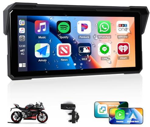 CAMECHO Senza Fili Schermo Carplay Per Moto, 8.1 pollici Navigatore Moto con IP68, CarPlay/Android Auto Senza Fili, Doppio Bluetooth | HD 1600x600, Montaggio Universale​​