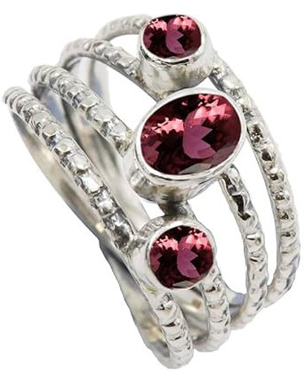 SILVERTROVE CRG1082AR_(R) Bague en argent sterling 925 avec tourmaline rose cultivée en laboratoire pour homme et femme, Pierre précieuse, Tourmaline rose cultivée en laboratoire