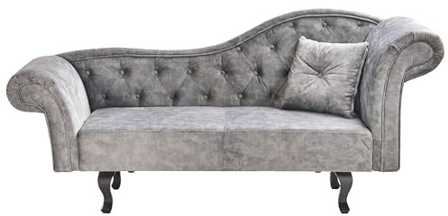 Beliani Chaiselongue Samt grau rechts gesteppt mit Kissen Chesterfield-Stil Lattes II