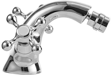 AMENGJ Robinet Vintage Robinet de Bidet Antique G1/2 à Deux poignées pivotantes en céramique for lavabo de Salle de Bain en Laiton à Trou Unique, Robinet mélangeur d'eau monté sur Le Pont(Chrome)
