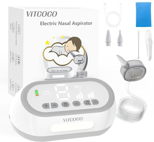 Nasensauger Baby VITCOCO | Elektrischer Nasensauger für Babys | 6 Saugstärken | Wiederaufladbar mit Licht und beruhigender Musik | Sanft Sicher Effizient | Certifiziert CE