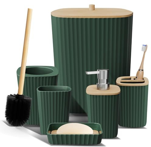 Clara Clark Bad-Set – Hunter Green Badezimmer-Zubehör-Set, 6-teiliges Badezimmer-Zubehör-Set, Badezimmer-Sets mit WC-Bürste, Mülleimer und Seifenspender