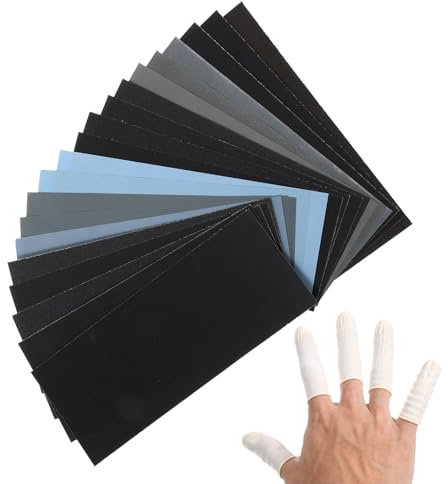 22 Pack Extra Fine Sand Paper 120 to 20000 High Grit Sandpaper Wet Dry Sand Paper Sheets with 5 Finger Cots Assorted Automotive Sanding Assortment for Car Wood Metal Furniture 9.1 X 3.6''