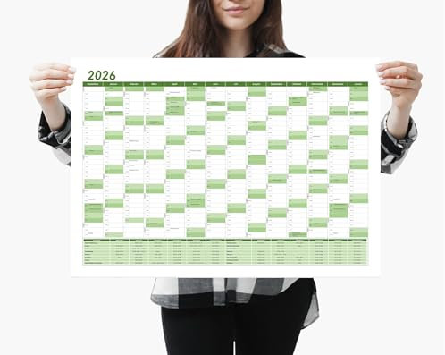 Din A2 Wandkalender für 2026, 14 Monate, Jahreskalender Monatsübersicht, (59,4 cm x 42 cm),Planer Termine, bspw. für Büro, Zuhause, Jahresplaner, Monatsplaner, Familienkalender, Kalender gefaltet