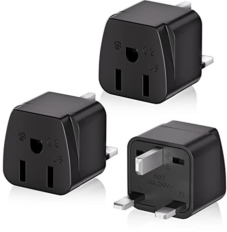 Plug Adapter 3 Pack, US to UK Travel Plug Adapter, HITRENDS Plug Adapter 3 Pin to 3 Pin UK plug Type G US to UK, Black