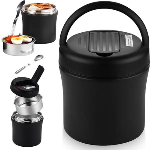 BAIFULAI Termosbehållare för mat stor 1,2 l, rostfritt stål varmhållningsbehållare mat med sked, termoskål med lock, termolåda för varm och kall, matbehållare för soppor gröt måltider